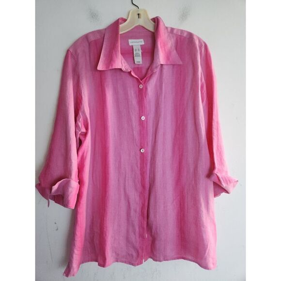 Liz Clairborne Dark Pink 100% Linen 3/4 Sleeves Button Down Shirt size XL - Picture 6 of 6